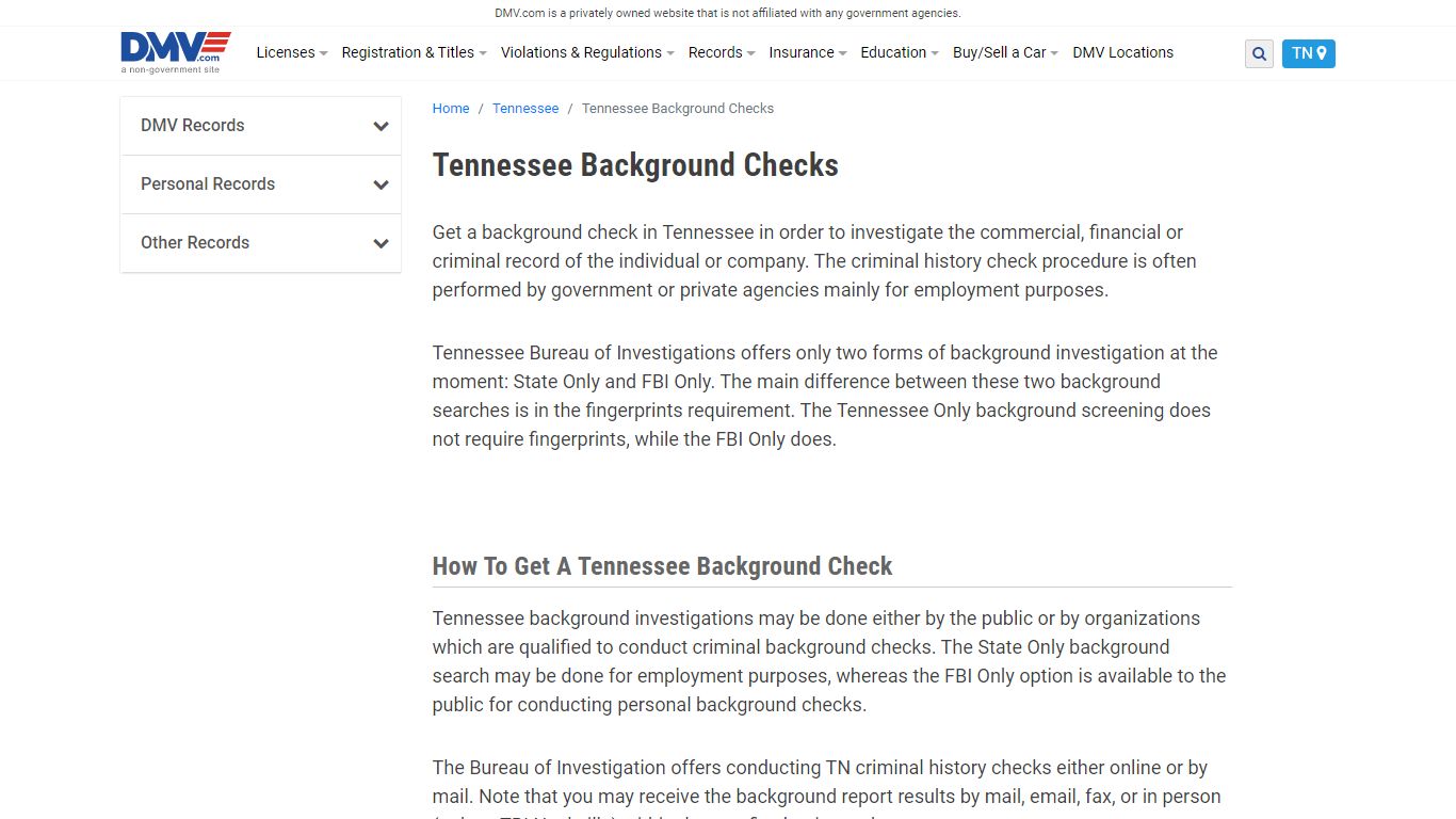 Tennessee Background Checks | DMV.com
