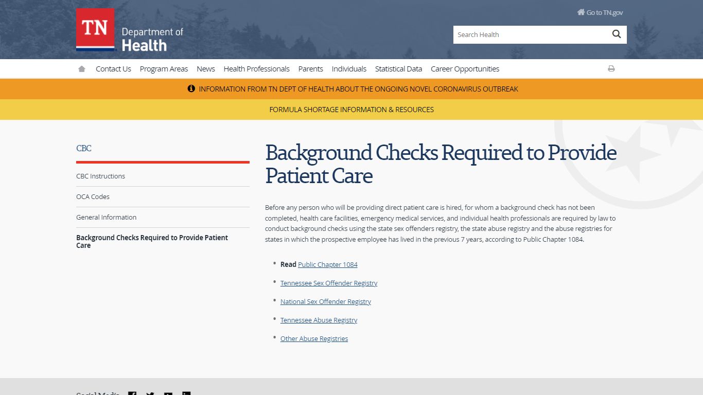 Background Checks Required to Provide Patient Care - Tennessee